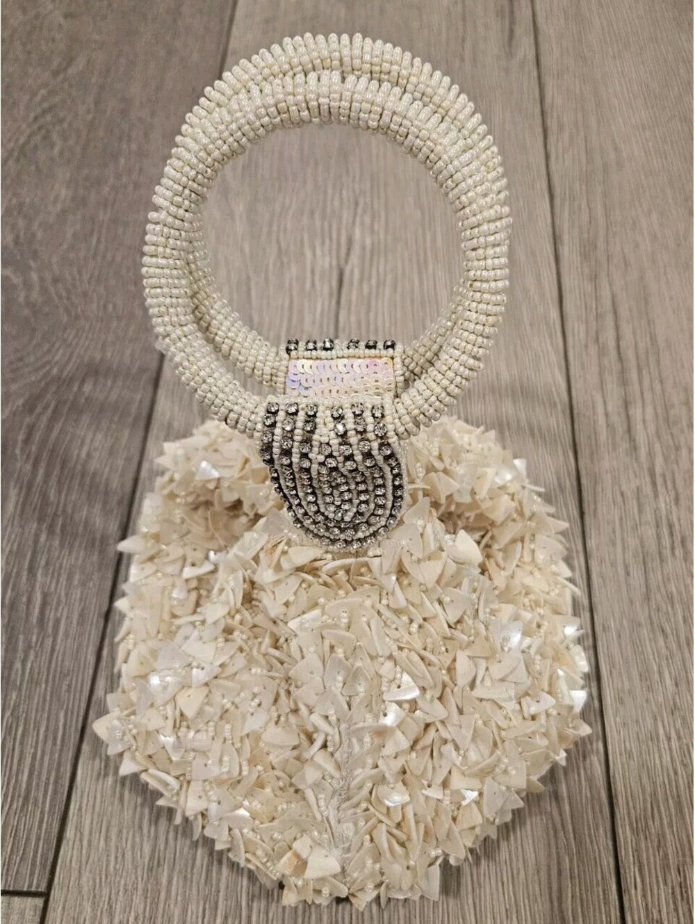 Bougainvillea Seashell Iridescent Beaded Sequin Handbag Purse Clutch Vintage